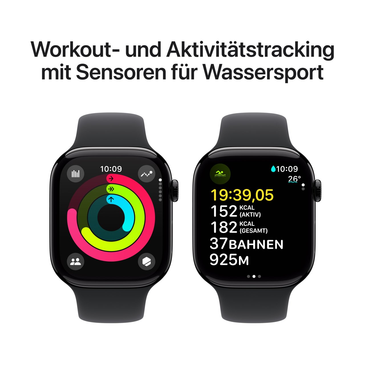 Apple Watch Series 10 Aluminium Diamantschwarz Diamantschwarz 46mm S/M (130-180 mm Umfang) Schwarz GPS + Cellular