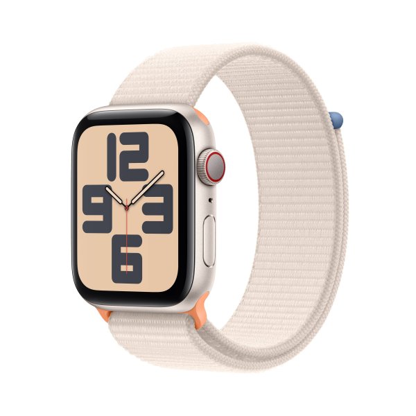 Apple Watch SE GPS + Cellular, 44 mm Aluminuimgehäuse Polarstern, Sport Loop Armband Polarstern