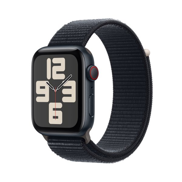 Apple Watch SE GPS + Cellular, 44 mm Aluminuimgehäuse Mitternacht, Sport Loop Armband Mitternacht