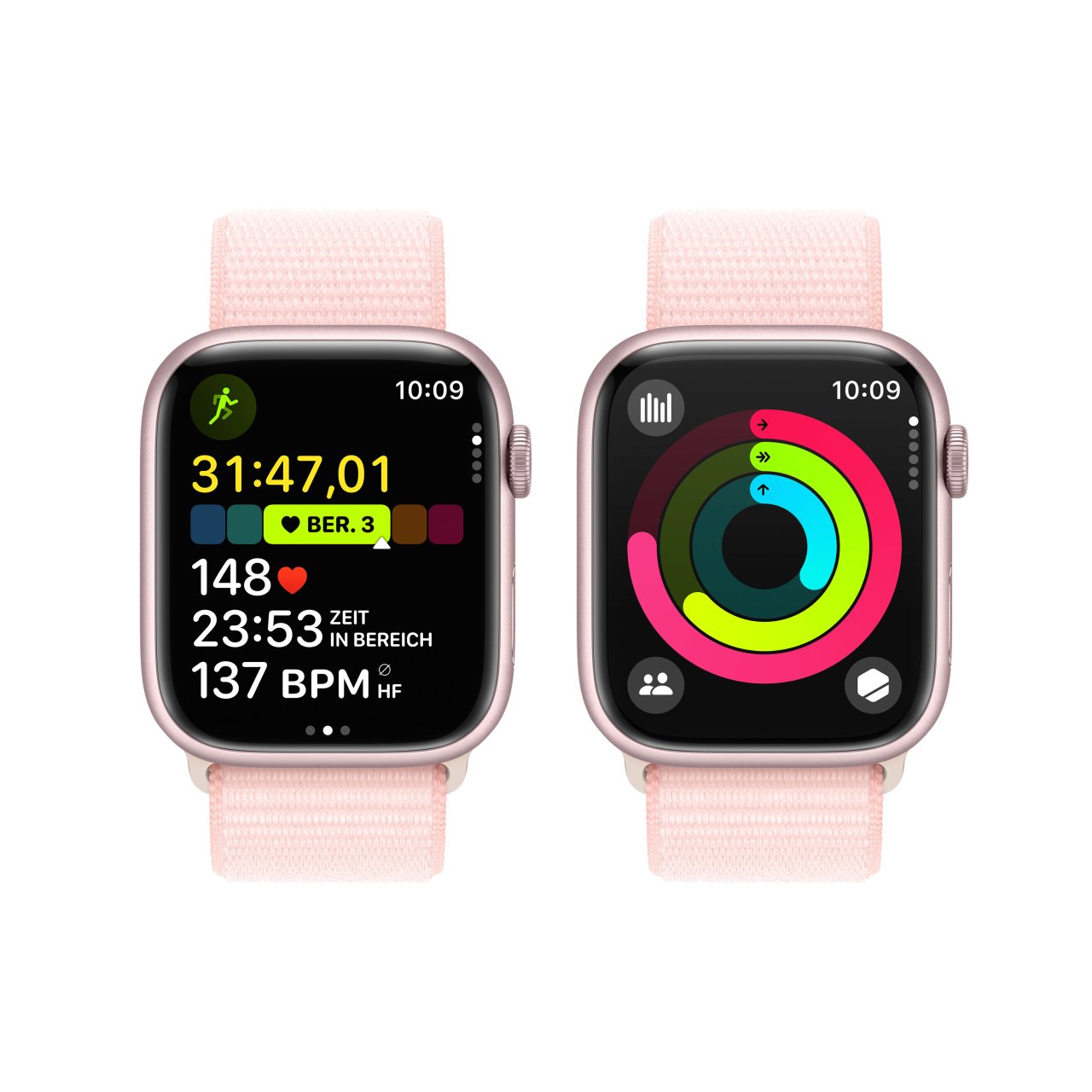 Apple Watch Series 9 Aluminium Rosé Rosé 45 mm One Size (145-200 mm Umfang) Hellrosa GPS + Cellular