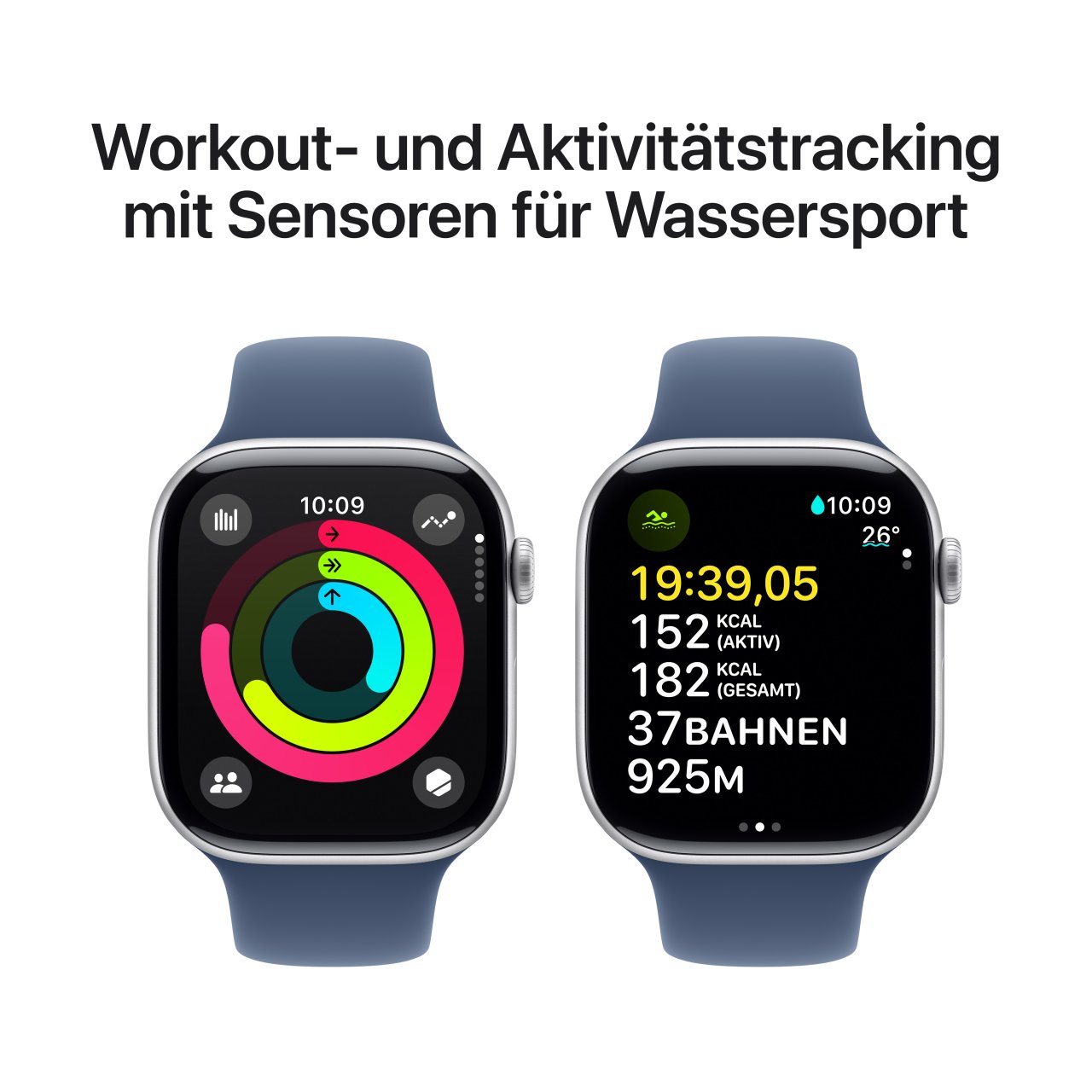 Apple Watch Series 10 Aluminium Silber Silber 46mm M/L (150-200 mm Umfang) Denim GPS