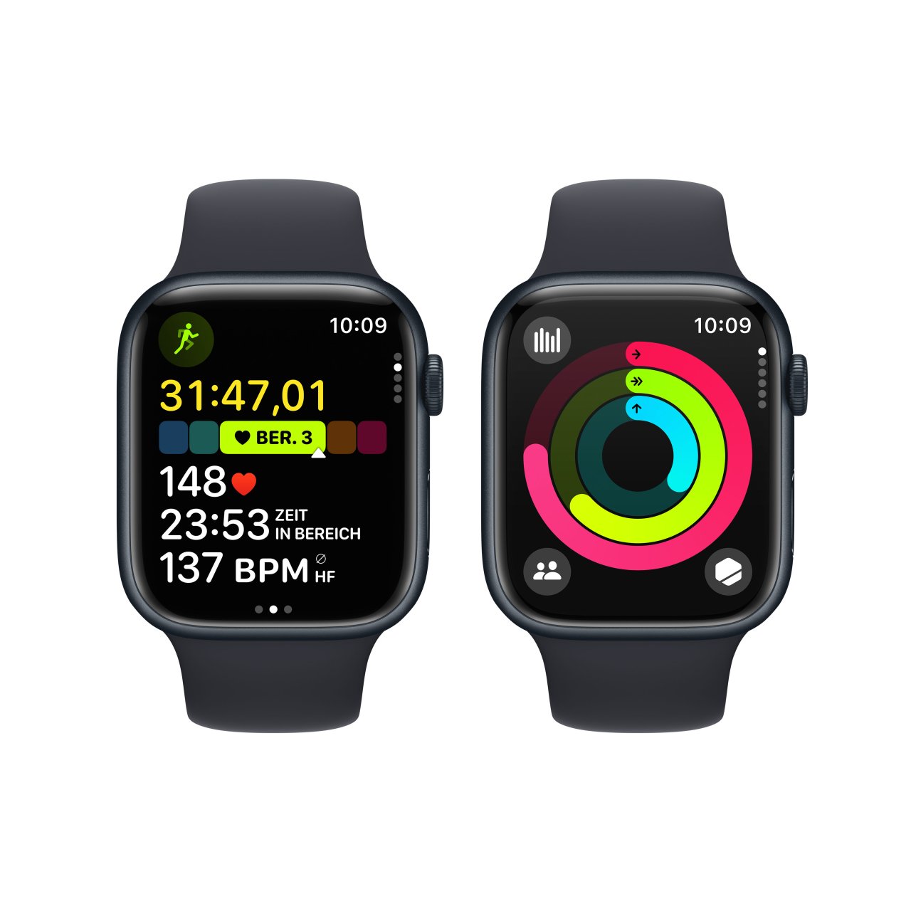 Apple Watch Series 9 Aluminium Mitternacht Mitternacht 45 mm S/M (130-180 mm Umfang) Mitternacht GPS