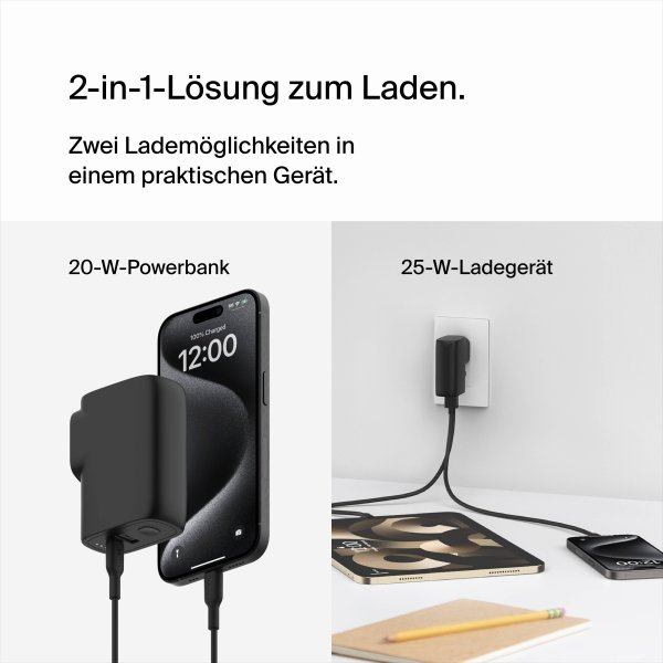 Belkin Power Adapter inkl. Powerbank (5000mAh), USB-C auf USB-C Kabel (1,50m) & Reisestecker-Set