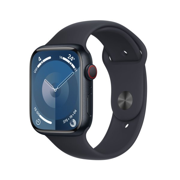 Apple Watch Series 9 GPS + Cellular, 45 mm, S/M (130-180 mm Umfang) Aluminuimgehäuse Mitternacht, Sp
