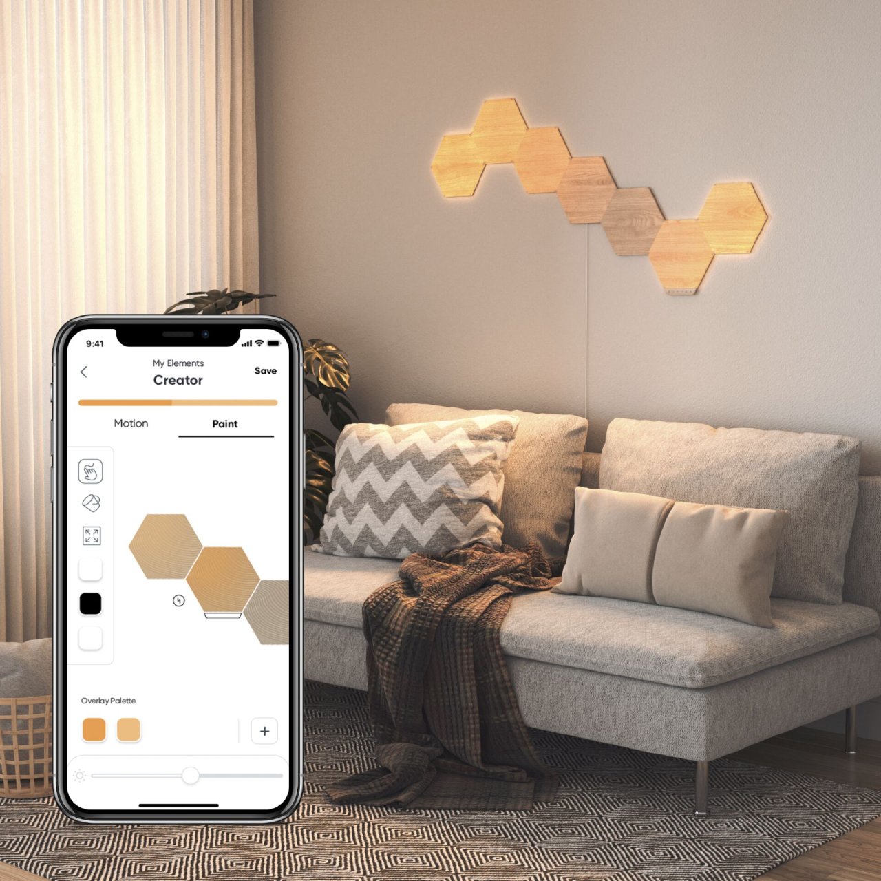 Nanoleaf Elements Wood Look Hexagons Erweiterungs-Kit (3er Pack) Apple HomeKit + Amazon Alexa + Google Assistant