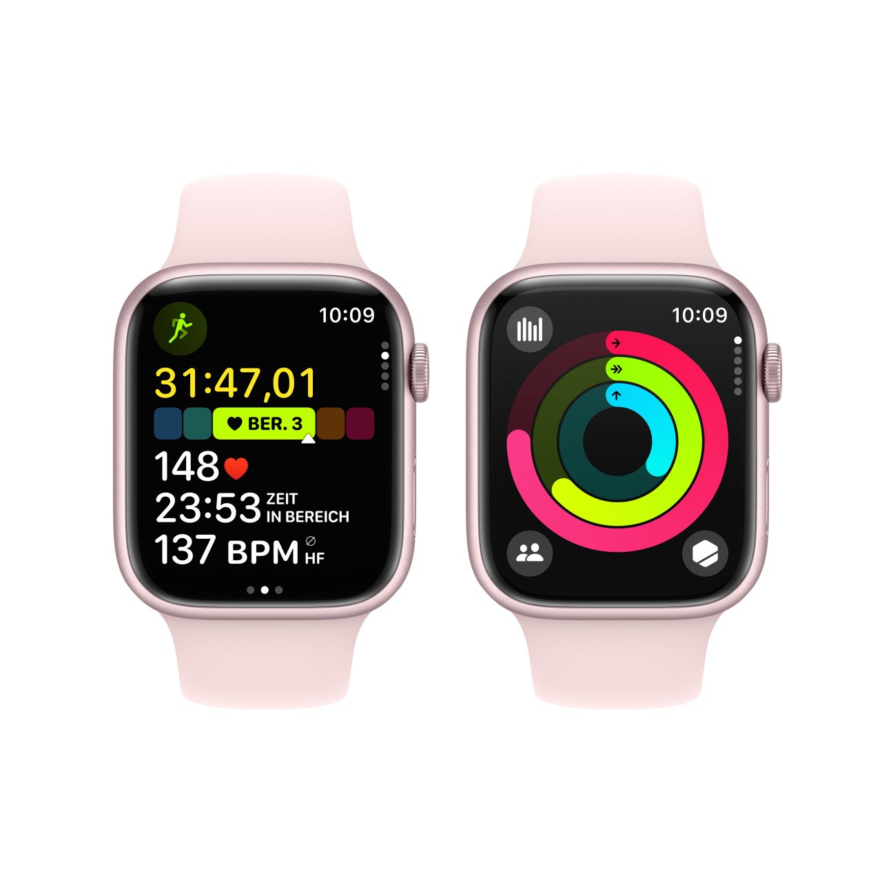 Apple Watch Series 9 Aluminium Rosé Rosé 45 mm M/L (150-200 mm Umfang) Hellrosa GPS