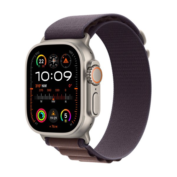 Apple Watch Ultra2 GPS + Cellular, 49mm Titangehäuse, Alpine Loop Indigo, Small (130-160 mm Umfang)