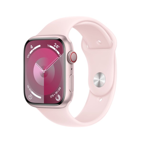 Apple Watch Series 9 GPS + Cellular, 45 mm, S/M (130-180 mm Umfang) Aluminuimgehäuse Rosé, Sportarmb