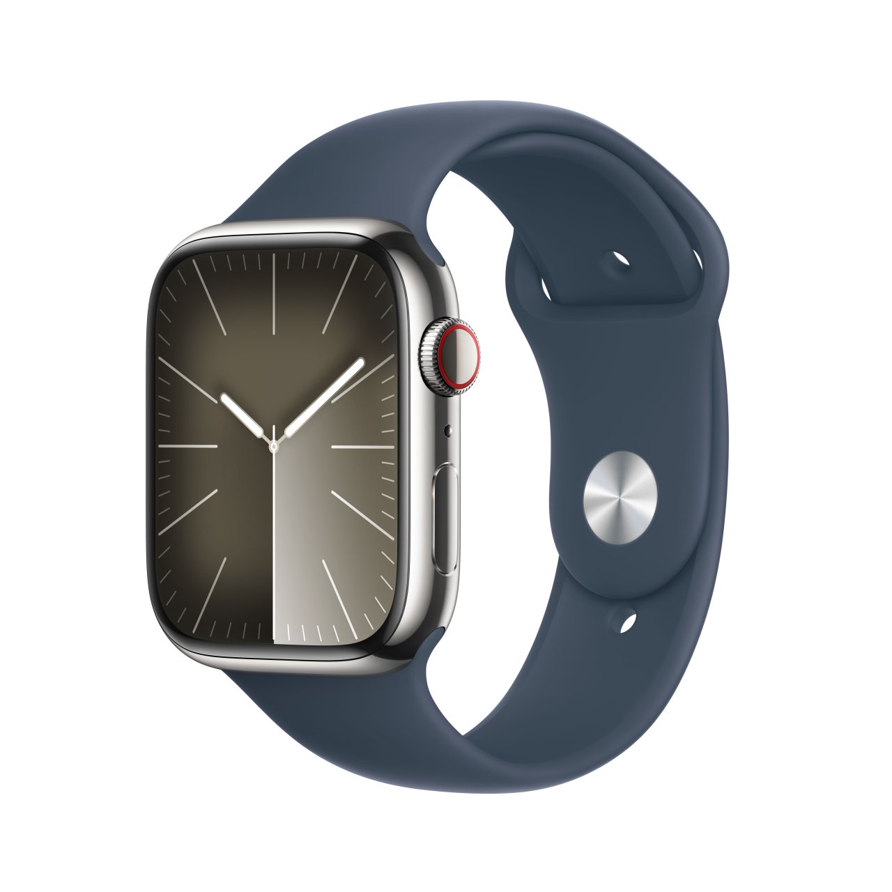Apple Watch Series 9 Edelstahl Silber Silber 45 mm S/M (130-180 mm Umfang) Sturmblau GPS + Cellular