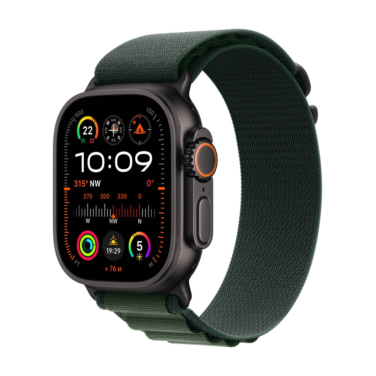 Apple Watch Ultra 2 Titan Schwarz Schwarz 49mm Large (165-210 mm Umfang) Dunkelgrün GPS + Cellular