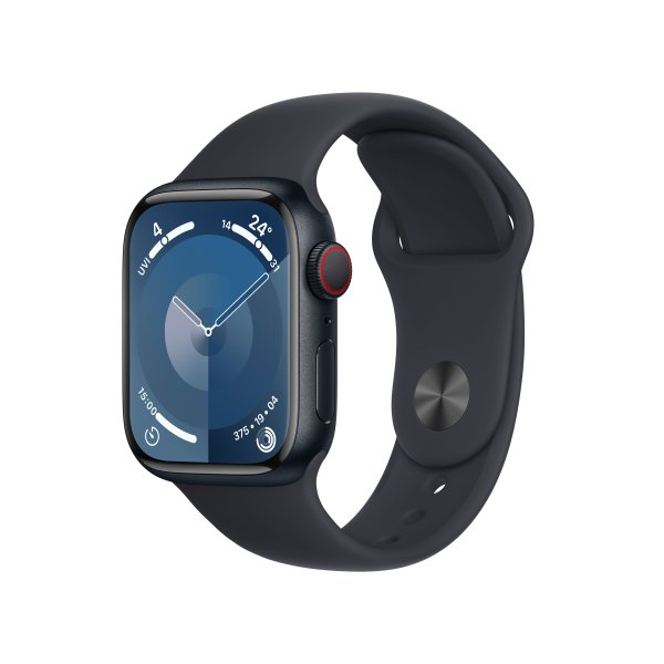 Apple Watch Series 9 GPS + Cellular, 41 mm, S/M (130-180 mm Umfang) Aluminuimgehäuse Mitternacht, Sp