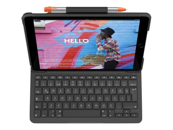 Logitech Slim Folio - Tastatur und Foliohülle - Bluetooth - Französisch - Graphite - für Apple 10.2-