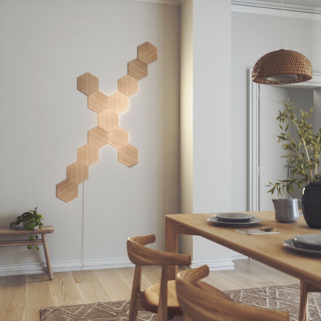 Nanoleaf Elements Wood Look Hexagons Starter Kit (13er Pack) Apple HomeKit + Amazon Alexa + Google Assistant
