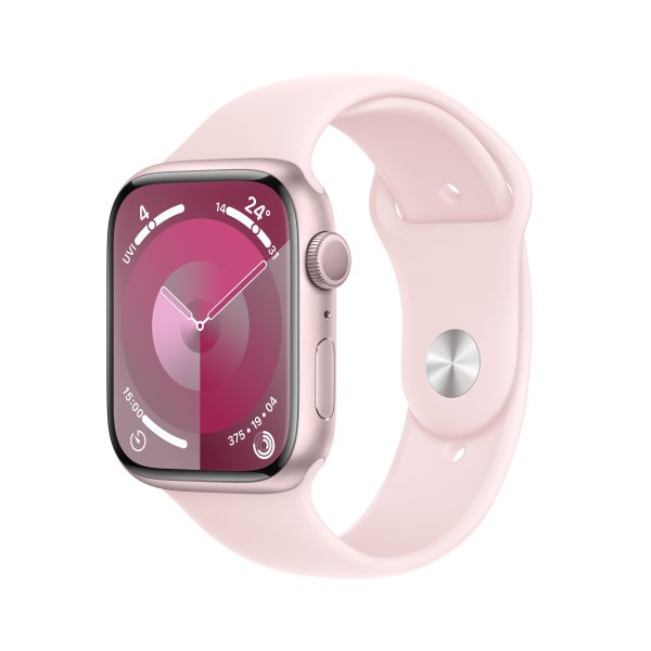 Apple Watch Series 9 GPS, 45 mm, S/M (130-180 mm Umfang) Aluminuimgehäuse Rosé, Sportarmband Hellros